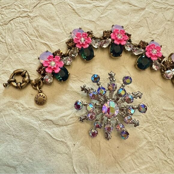 J.Crew rhinestone tennis bracelet & AB Crystal rhinestone brooch jewelry lot - Picture 3 of 5